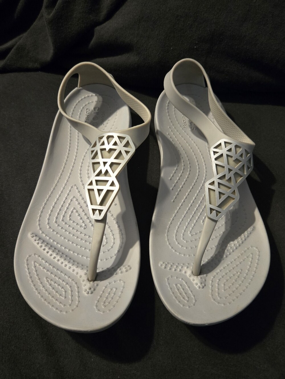 Women’s Grey Geometric T-Strap Sandals - Crocs